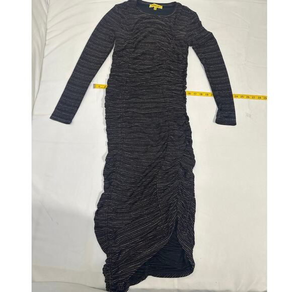 Circus NY Womens Dress Medium Long Sleeve Black Multicolored Tight Rouse striped - Picture 2 of 8